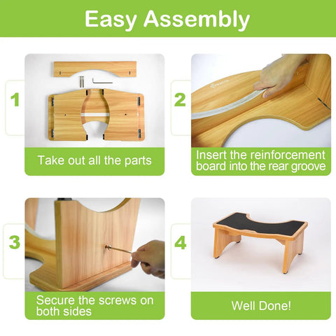 Assembly steps for Wooden Toilet Stool 7 Inch Folding Potty Step For Bathroom, Non Slip, Sturdy As Heck Squat Stool, Easy To Store.