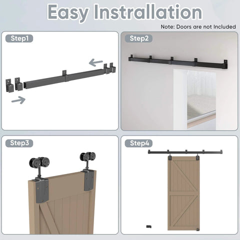 Installation steps for 12 Ft Box Rail Exterior Barn Door Hardware Kit For Two Doors Built Tough Heavy Duty Sliding Track System Wall Mount