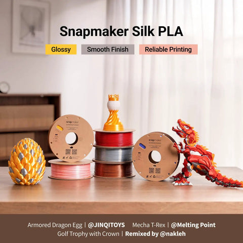 Top Shelf Silk PLA Filament 1.75Mm For FDM 3D Printers 1Kg Spool displayed with colorful spools and printed models.