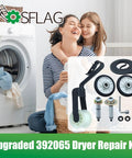 High Performance 4392065 Dryer Repair Kit With 349241T Drum Roller And Belt Assembly Upgraded Metal Bearings For Zero Noise Operation showing replacement parts.