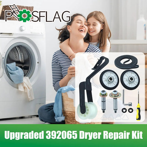 High Performance 4392065 Dryer Repair Kit With 349241T Drum Roller And Belt Assembly Upgraded Metal Bearings For Zero Noise Operation showing replacement parts.