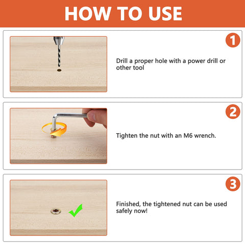 How to use 40 Pcs M6 x 15mm Threaded Inserts For Wood Furniture Nut Connectors With Hex Socket Drive And Allen Wrench Included