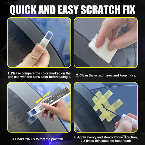 Tutorial steps for using Pearl White Multi Coat Touch Up Paint Kit For Tesla Model Y 3 S X, 2 In 1 Scratch Repair Pen Tip And Brush