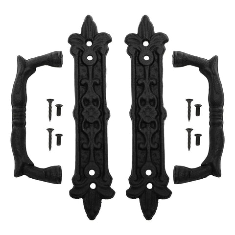 Heavy Duty Barn Door Handle Built Tough 9 Inch Cast Iron Rustic Gate Pull Antique Black 2 Pack With Screws