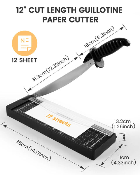 Heavy Duty Paper Trimmer 12 Inch With Steel Blade And Alignment Grid For Smooth Cardstock Slicing Zero Hassle Build Handles Bulk Jobs Like A Dream Perfect For Crafting Or Office Delivering Sharp Guillotine Cuts Quick