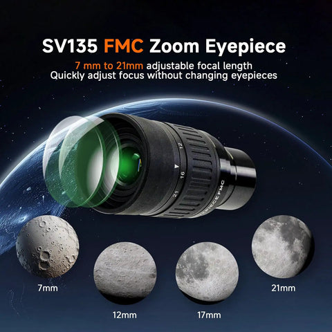 SV135 Zoom Eyepiece for 1.25 Inch Telescopes With 7 To 21mm Adjustable Focal Length and Dielectric Mirror Star Diagonal