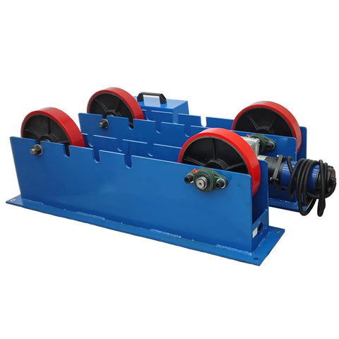 Workhorse Welding Turning Rolls With Linkage Roller 110V Electric Pipe And Tank Positioner Adjustable Diameter From 2 To 59 Inches PU Wheel Support 4400 LB Load Capacity Pro Grade Fabrication Equipment blue steel rollers