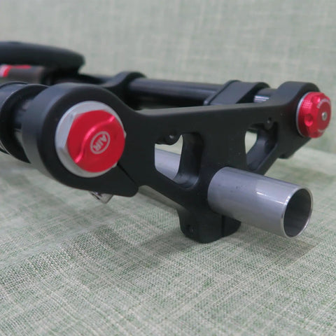 Close-up of Beefy 20 Inch Fat Tire Front Fork With Air Suspension showing straight tube and double shoulder details