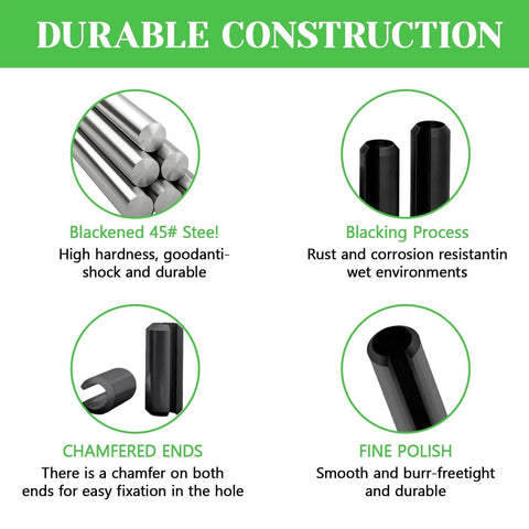 400 Pcs Roll Pin Assortment Kit With Slotted Tension Pins, Durable Spring Steel With Black Oxide Finish, Chamfered Ends