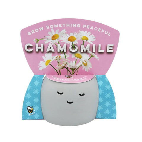Peaceful Face Planter Grow Kit 3 Pack With Aloe Moss Rose And Chamomile Seeds Growing Medium Included Cute Indoor Desk Planters For Windowsill Gardens No Fuss Easy Seed Starter Gift Set For Beginners showing chamomile planter.