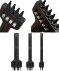 Pro Grade Three Piece Leather Stitching Chisel Set With Four Millimeter Diamond Prongs for belts, bags, boots, and straps.