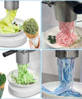 Compact Commercial Gelato Spaghetti Machine For Restaurants Space Saving A4 Size Red 80W High 28 LPH Output Game Changing Dope Noodle Ice Cream Maker in use, forming colorful noodle ice cream on plates and cones.
