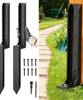 Two Pack Heavy Duty Fence Post Repair Kit Quick Fix For Broken Or Leaning Wooden Fences No Fuss Install Black Anti Rust Post Anchors