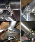 LCGP 2.5-inch heavy-duty saddle-type U-bolt exhaust clamp, anti-corrosion, 2-pack, shown on muffler piping.