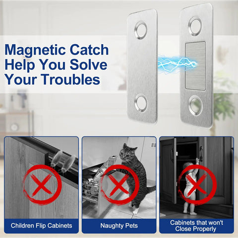 Ultra Thin Stainless Steel Cabinet Magnetic Catch Set Of 6 With Adhesive Drawer Latch Closures preventing cabinet issues with children and pets