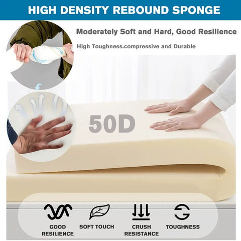 Custom Size Bench Cushion With Linen Cover And Zipper For Indoor Outdoor Benches Universal Fit Seat Pad For Patio Or Window Seats 45D High Resilience Foam Insert Cozy Easy Care And Custom Color Options demonstrated with high density rebound sponge.