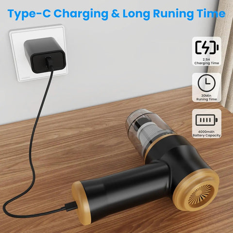 2 In 1 Keyboard And Car Vacuum Cleaner Wireless Handheld With Brushless 120W Motor Beast Suction charging via Type-C cable
