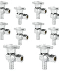 10 Pack Lead-Free Brass Angle Stop Valves 1/2 Inch PEX-B Inlet To 3/8 Inch OD Compression Outlet For DIY Home Plumbing Crimp Rings Or Stainless Clamps Compatible, 10 brass shutoff valves