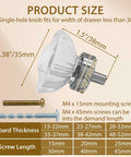 Eight Pack Floral Crystal Cabinet Knobs 35mm Vintage Glass Drawer Pulls for Furniture Kitchen and Bathroom Makeover Brushed Nickel Finish with Durable Zinc Alloy Base and Easy Install Screws Included showing knob size and screw details.