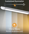 Dimmable Desk Lamp With USB Charging Ports, 10 Brightness Levels And 5 Color Temperature shown with brightness and color modes