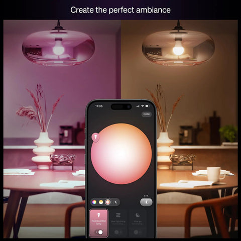 Smart Lighting Starter Kit with Bridge and Four Color Ambiance E26 Bulbs, 2200K to 6500K, app-controlled ambiance in dining room