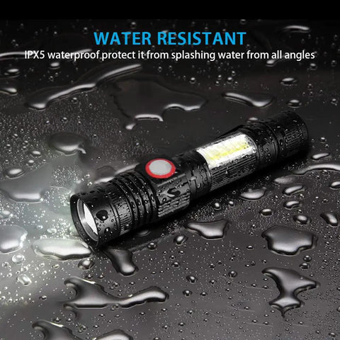 Rechargeable Tactical Flashlight With USB Magnetic Mount 4 Models Zoomable LED Beam COB Side Light Waterproof Handheld Torch