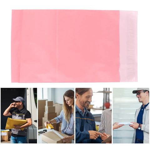 Pink Waterproof Self Sealing Mailing Bags Made From Sturdy PE Plastic Reusable Envelopes For Packing And Shipping Your Go To Bags For T Shirts Jeans Snacks And More 200 Pack, front view