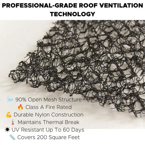 Top Shelf Roof Ventilation Mat Thirty Nine By Sixty One Point Five Feet creates wide air gap with durable nylon 90% open mesh structure.