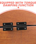 Close-up of two Four Pack Adjustable Torque Stop Positioning Hinges For Cabinet Doors Stainless Steel Friction Hinges on wood