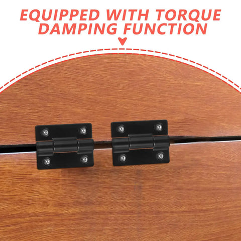 Close-up of two Four Pack Adjustable Torque Stop Positioning Hinges For Cabinet Doors Stainless Steel Friction Hinges on wood