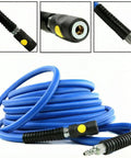 Heavy Duty Compressed Air Piping Connectors Fit For Workshop Featuring Anti Marring Steel Inner Construction Brass Ends For Smooth Up To 300 PSI Flexibility Rock Solid Build Great For Garage Repairs Getting Stuff Done Fast When Needed blue air hose coil with brass fittings