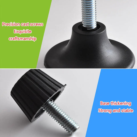 Close-up of Tough As Nails Screw In Leveling Feet For Furniture And Machinery Floor Protectors with precision cast screws.