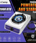 12000 BTU Propane Camping Stove With Auto Ignition for outdoor cooking, griddle ready, with CSA regulator and gas hose