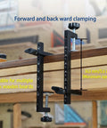 Pro Grade Woodworking C Clamps With 4 And 6 Inch Wide Range Extended Throat Depth Aluminum Table Clamp Multi Stage Adjustable With Fine Tuning Bolt 2 Pack For Ultra Tight Grips And Quick Slip Free Setup installed on wooden table.