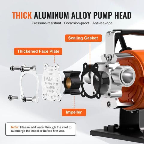 Portable Electric Water Transfer Pump 360 GPH 46 Ft Max Head 115V Utility Pump With Hose Kit explosion view of thick aluminum alloy parts
