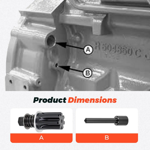 Beefy Engine Timing Tool With JDE81-4 Locking Pin For Fuel Pump Timing, Alloy Steel Build For Long Lasting Precision, Easy Pin Insertion And Secure Lock, Pro Grade Diesel Engine TDC Tool For Quick, Reliable Service, product dimensions A and B