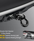 2 Inch Shackle Hitch Receiver Set With Three Quarter Inch D Ring, 45000 Lb Break Strength attached to vehicle hitch