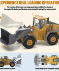 Metal RC Wheel Loader Toy With 9 Channel Remote Control showing lifting mechanism and rotation capabilities