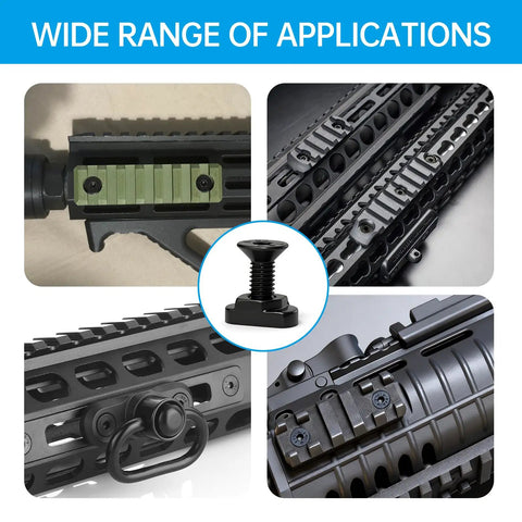 One Stop 24 Piece M Lok Rail Hardware Kit with mounting on M Lok rail setups in black metal finish, hex wrench included