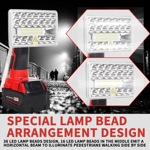 Milwaukee M18 Compatible Cordless LED Work Light Flashlight, 18W 2000 Lumen Spotlight with bead arrangement design in urban setting
