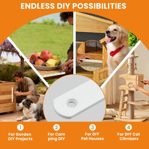 Heavy Duty 5 Inch Stainless Steel Mending Plate for wood and furniture repair in various DIY projects with pets and fruits.
