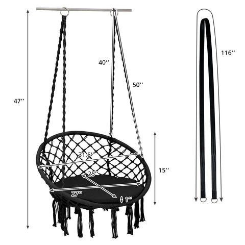 Macrame Hammock Chair Swing With Cushioned Seat And Hardware Kit For Indoor Outdoor Chill, Supports Up To 330 Lbs