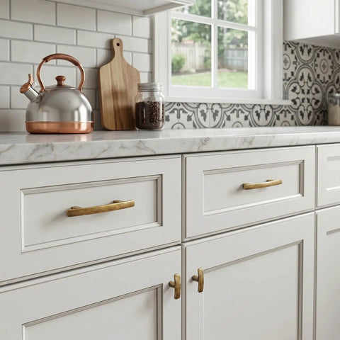 20 Pack Vintage Antique Brass Cabinet Pulls And Drawer Handles Plus Rock Solid Zinc Alloy Furniture Hardware With Spot On 3 Inch Hole Centers For No Fuss Room Refreshes on kitchen cabinets.