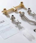Two Handle Wall Mount Bathroom Sink Faucet With Rough In Valve Included Brushed Nickel Finish Solid Brass Construction parts layout