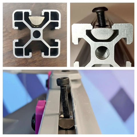 M6 X 1.0 T Slot Nut With Spring Ball Loaded, 10 Pack on 8mm aluminum extrusion rails demonstrating European standard installation