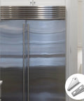 Heavy Duty Stainless Steel Refrigerator Door Hinges 28mm Pivot Distance Two Pack, shown with modern fridge