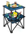 Foldable Camping Table With Built In Cup Holders And Food Basket Ultra Lightweight Square Outdoor Picnic Table showcases drinks and snacks