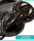 Straight Up Sleek Tinted Silver Basecoat Gallon With Slow Reducer For Hella Smooth Automotive Refinishing and Super Crisp Pro Ready To Spray Metallic Finish That Flows Like Butter on a tinted silver sample.