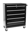 Five Drawer Rolling Tool Chest On Wheels For Garage And Workshop Heavy Duty Steel Tool Cart With Lockable Drawers Tool Storage Cabinet Mobile Toolbox Organizer In Black Finish, black steel front view
