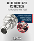 Universal Fit Stainless Steel Garden Hose Quick Connect Set With Viton Gaskets showcasing corrosion resistance and durability.
